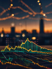 Market landscape, Panoramic backdrop with digital financial charts.