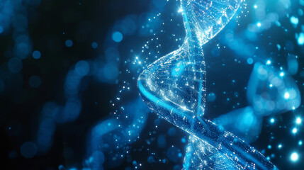 A blue DNA strand with a lot of sparkles