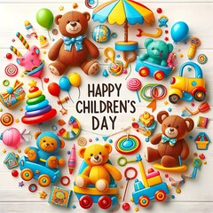Obraz premium Playful Wishes: Happy Children's Day Illustration