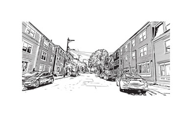 Print Building view with landmark of St. John's is the capital and largest city in Newfoundland and Labrador. Hand drawn sketch illustration in vector.