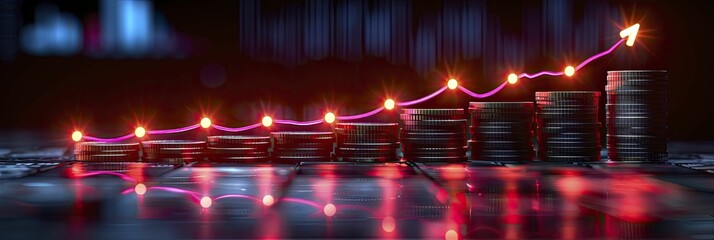 Vector concept of capital appreciation with minimal ascending coin stacks and red arrow, for financial strategy discussions.