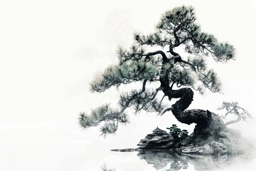 Obraz premium Bonsai artistry on a transparent white canvas, ideal for Asian-inspired designs