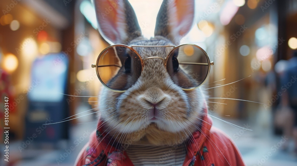 Wall mural a rabbit wearing sunglasses and a yellow jacket