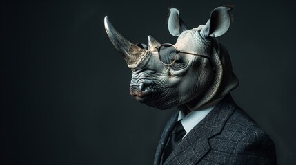 Obraz premium A rhino wearing glasses and a suit