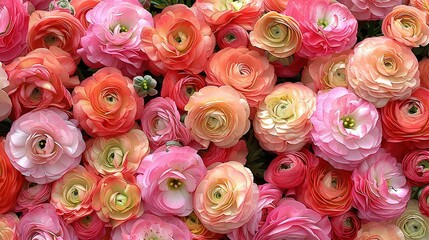  A close-up of pink, orange, yellow, and pink flowers with a green center