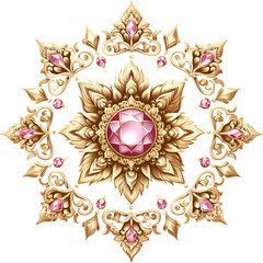 Gold sparkling gem Thai art symbol, golden line Thai diamond crystal