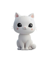 Fototapeta premium White Cat in Toy Style: A Cute 3D Render Cartoon Illustration Chibi for Kids, Isolated on Transparent Background, PNG