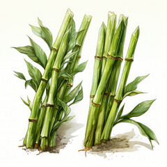 Fototapeta premium Watercolor Bamboo shoots Illustration, Generative Ai