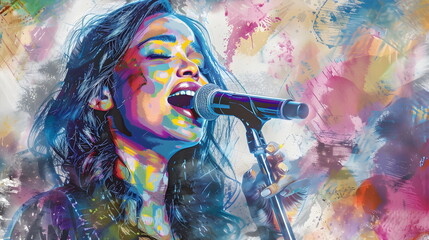 paint of Female Singer Performance Artistic