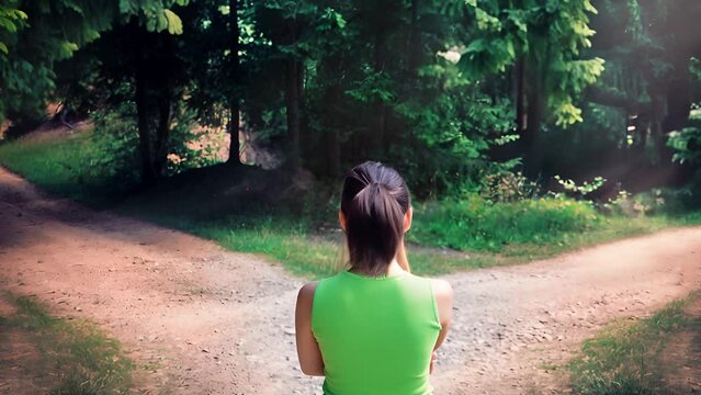 Girl with a choice near the forked road	
