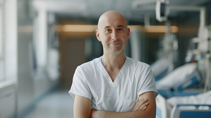 Fototapeta premium bald man patient in a hospital