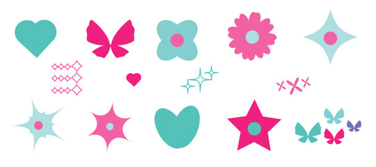 set of y2k retro shape flowers. vector illustration