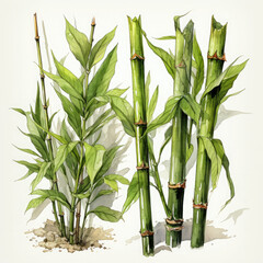 Obraz premium Watercolor Bamboo shoots Illustration, Generative Ai