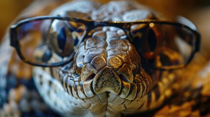 Close-up of a snake wearing glasses, perfect for educational materials or wildlife articles