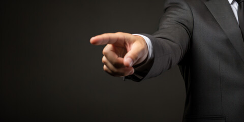 Professional Confident Businessman In Suit Pointing His Finger. Corporate Leader Decisive Gesture. Generative AI
