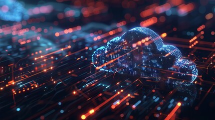 Conceptual visualization of a cloud-based AI network, with distributed computing resources and scalable infrastructure for machine learning applications