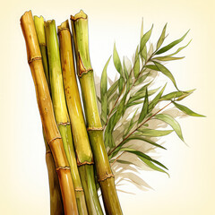 Fototapeta premium Watercolor Bamboo shoots Illustration, Generative Ai