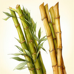 Obraz premium Watercolor Bamboo shoots Illustration, Generative Ai