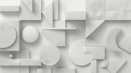 A white background with a lot of shapes and circles. The shapes are all different sizes and are scattered throughout the image. Scene is abstract and modern