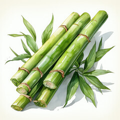 Fototapeta premium Watercolor Bamboo shoots Illustration, Generative Ai