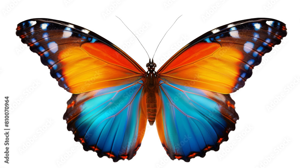 Wall mural blue orange butterfly with spread wings cut out on transparent background , png transparent - Wall murals
