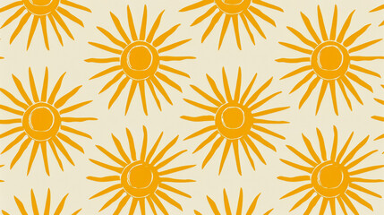 Seamless pattern background illustration in retro style, with sun shining  in white and yellow colors.