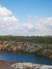 Snowfall in the forest in spring in May