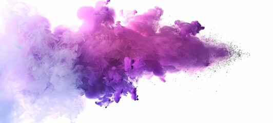 colorful flash of gunpowder smoke. Particles of colored liquid ink in slow motion. Isolated on white background. 