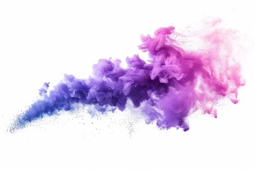colorful flash of gunpowder smoke. Particles of colored liquid ink in slow motion. Isolated on white background. 