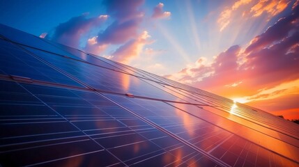 Solar battery at sunset ecology technology