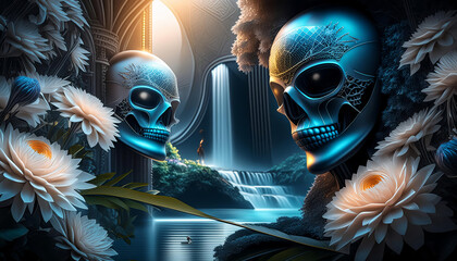 Skulls guarding an entrance to paradise