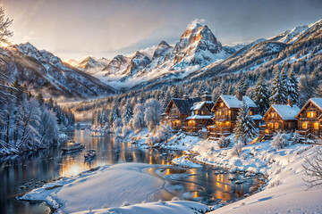 winter landscape in the mountains with snow