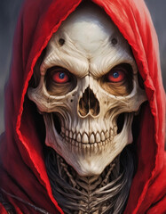 A skull wearing a red robe