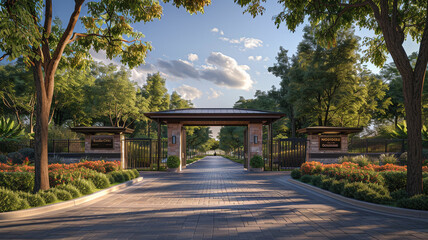 Obraz premium Gated community with beautiful landscaping and a private park. Perfect for families and those who want a safe and quiet neighborhood.