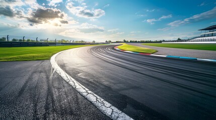 Fototapeta premium Deserted motor sport asphalt race track, empty of any cars