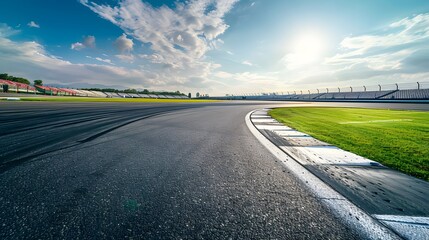 Fototapeta premium Deserted motor sport asphalt race track, empty of any cars