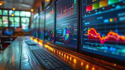 A high-definition monitor in an educational setting displaying interactive displays of student progress charts and educational data.