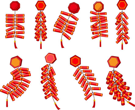 chinese firecracker set cartoon. new lunar, lantern element, china money chinese firecracker sign. isolated symbol vector illustration