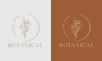 Floral element Botanical Hand Drawn Logo with Wild Flower and Leaves. Logo for spa and beauty salon, boutique, organic shop, wedding, floral designer, interior, photography, cosmetic