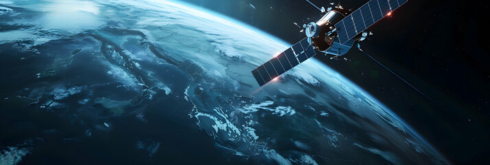 An ultra HD image of a satellite passing through the upper layers of the thermosphere, detailed against the Earth's limb