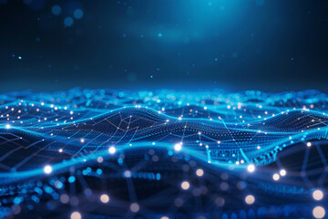 A futuristic and high-tech backdrop, with an intricate blue gradient grid, representing the vibrant and interconnected world of modern technology, data, and sci-fi innovation Created Using high