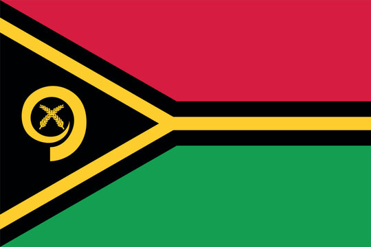 Flag of Vanuatu. Red-black-green flag with a boar's tusk. State symbol of the Republic of Vanuatu.