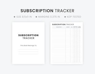 Editable Subscription Tracker Printable, Monthly Subscription Checklist, Membership Checklist Template Letter Size