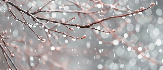 Tree branches with water droplets blurry background