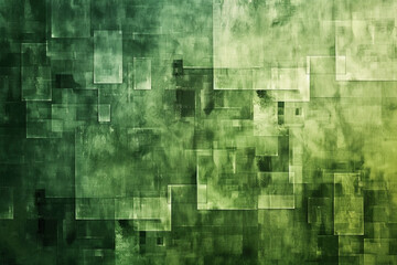 A geometric abstract green background with rectangular boxes creates a sense of order and balance