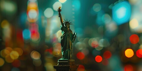 USA Statue Of Liberty with a blurred background in the United States.
