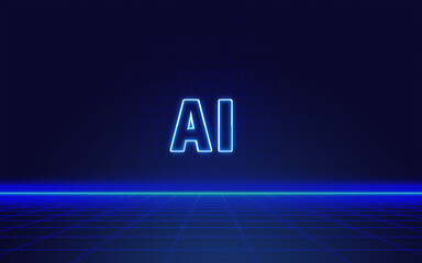 Fototapeta premium Digital blue background with the word AI
