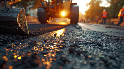 Roadworks during sunrise
