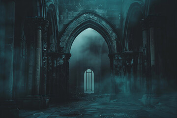 Obraz premium A gothic novel cover featuring a haunted archway