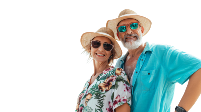 Attractive caucasian white couple in summer vacation outfit isolated on white background , png transparent